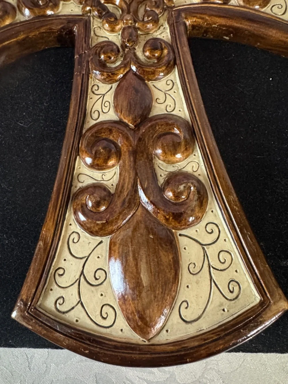 Ornate Decorative Wall Cross in Brown and Cream